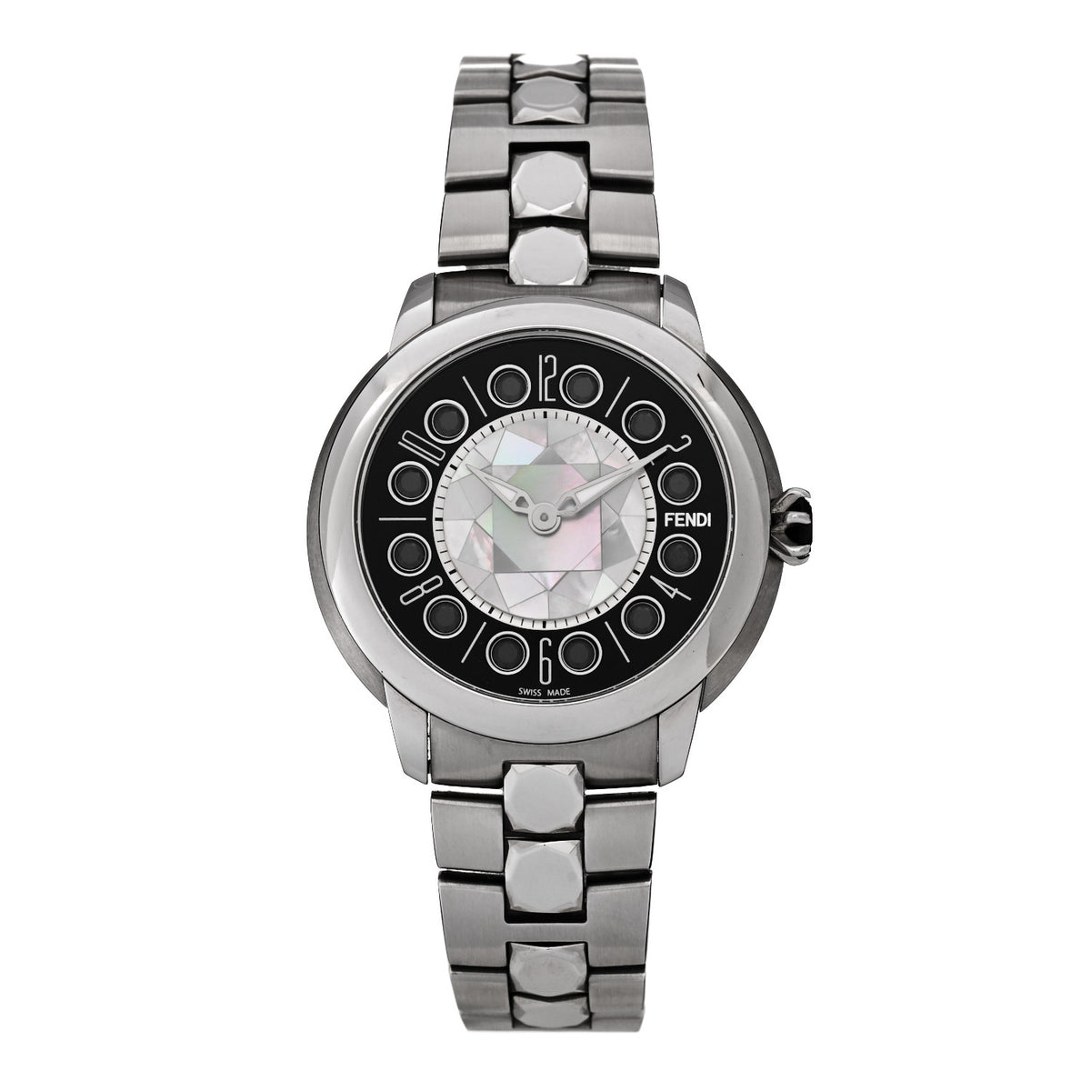 Fendi Stainless Steel Mother of Pearl Topaz Spinel 38mm Ishine Rotating Gem Two Tone Quartz Watch Black 3 of 7