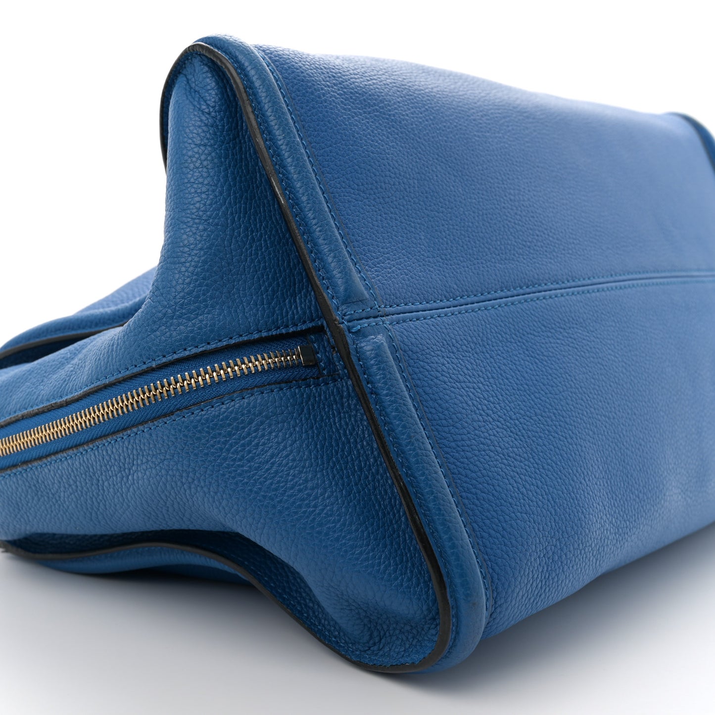 Pebbled Calfskin Large Skull Padlock Zip Around Tote Cobalt