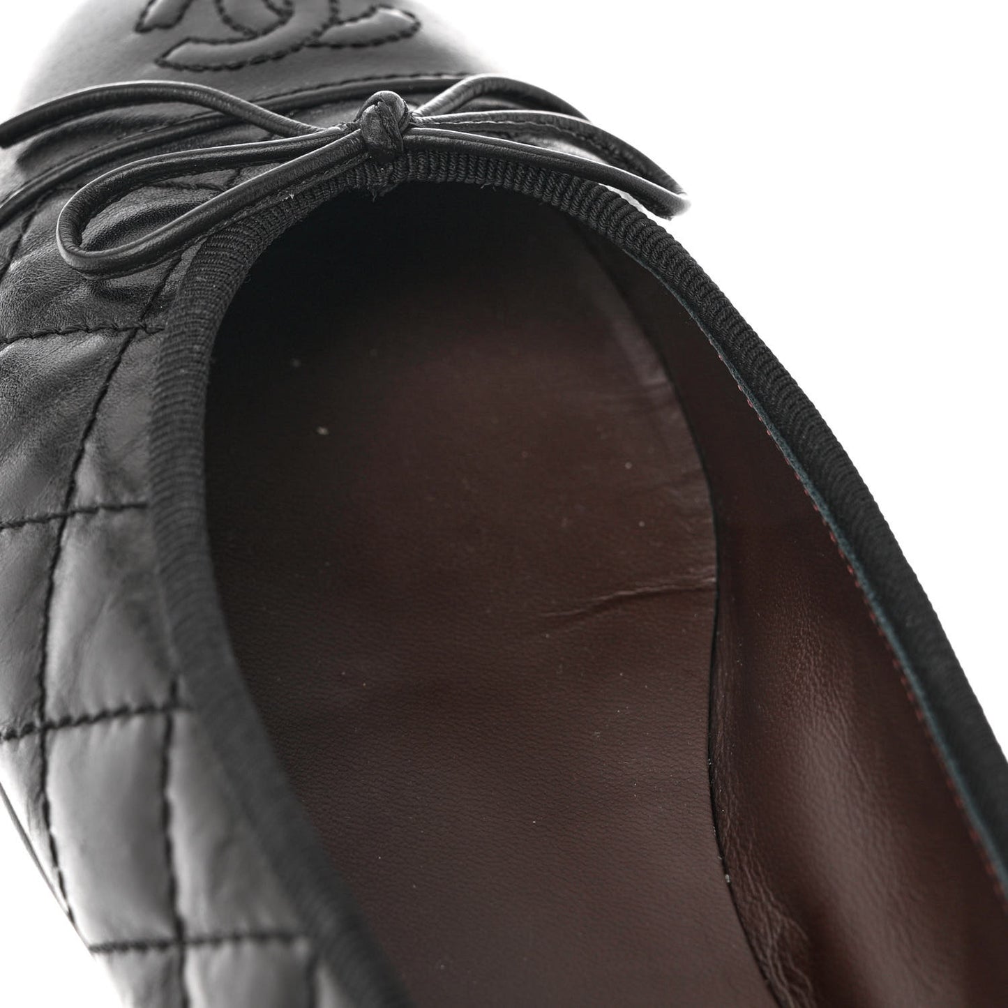 Aged Calfskin Quilted CC Cap Toe Ballerina Flats 37 Black
