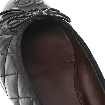 Chanel Aged Calfskin Quilted CC Cap Toe Ballerina Flats 37 Black 10 of 11