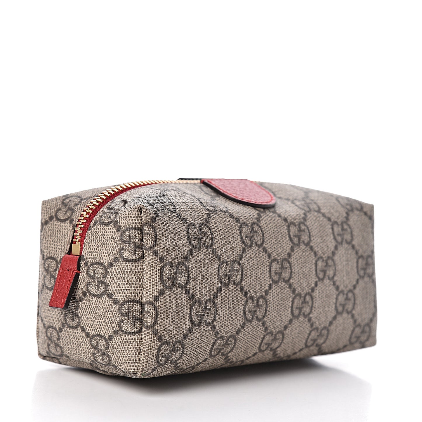 Soft GG Supreme Monogram Calfskin Small Ophidia Cosmetic Case Beige Ebony Hibiscus Red