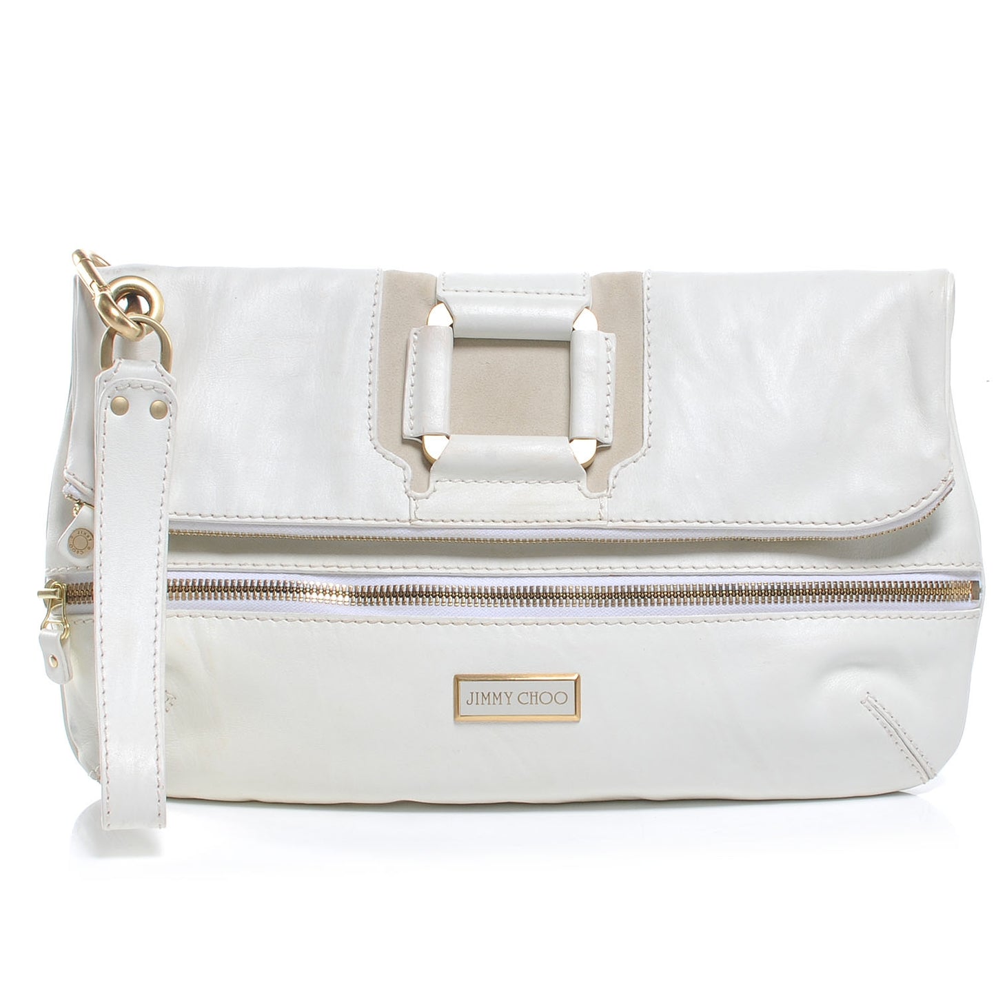 Leather Mave Foldover Clutch White