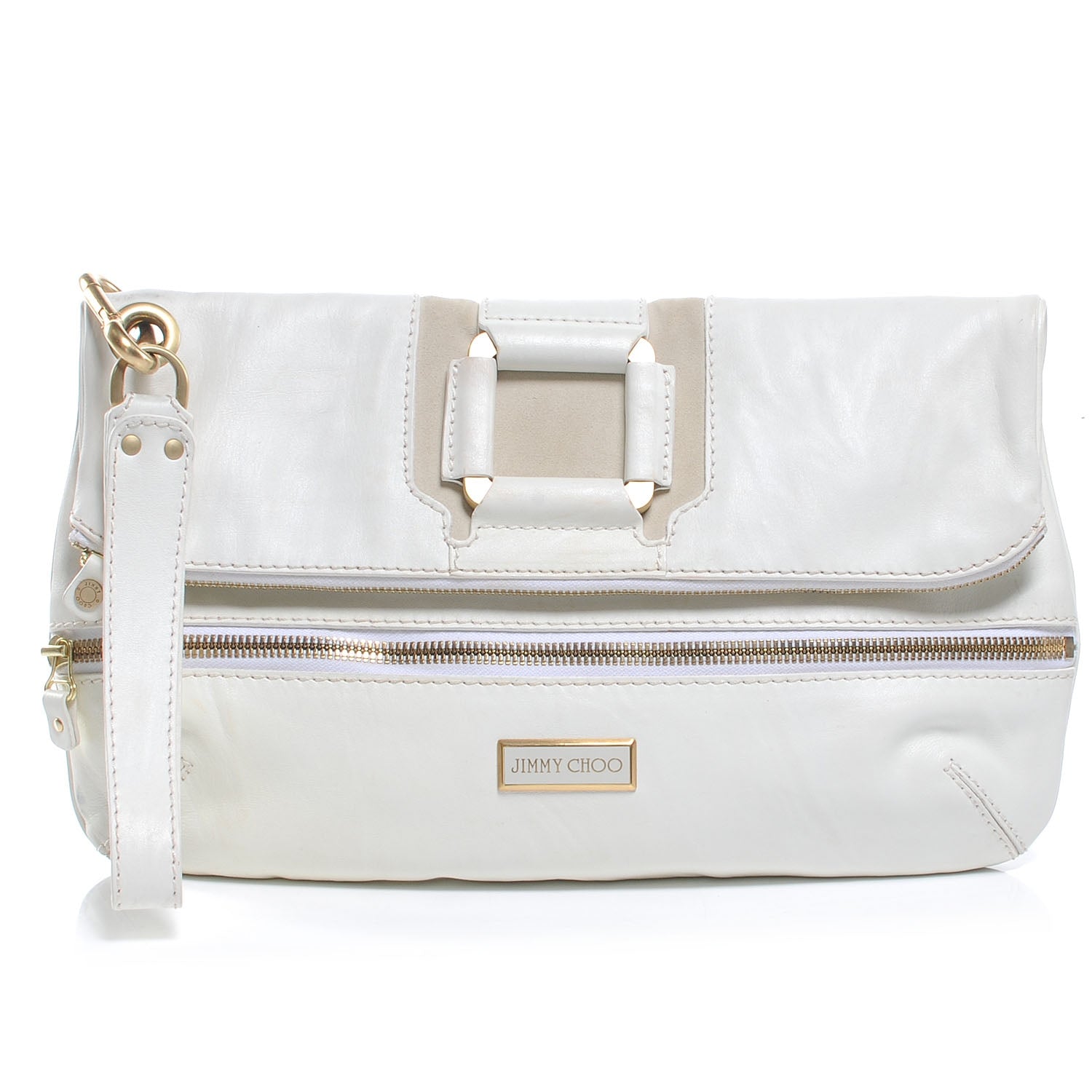 Jimmy Choo Leather Mave Foldover Clutch White 1 of 8