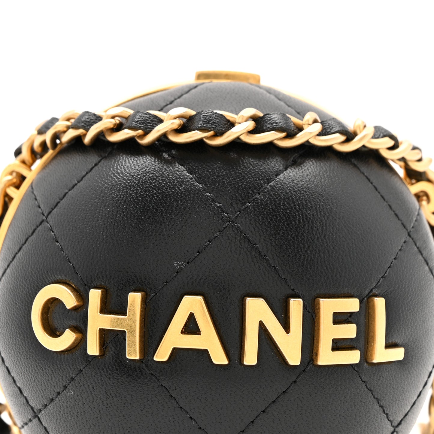 Lambskin Quilted Sphere Minaudiere Chain Clutch Black
