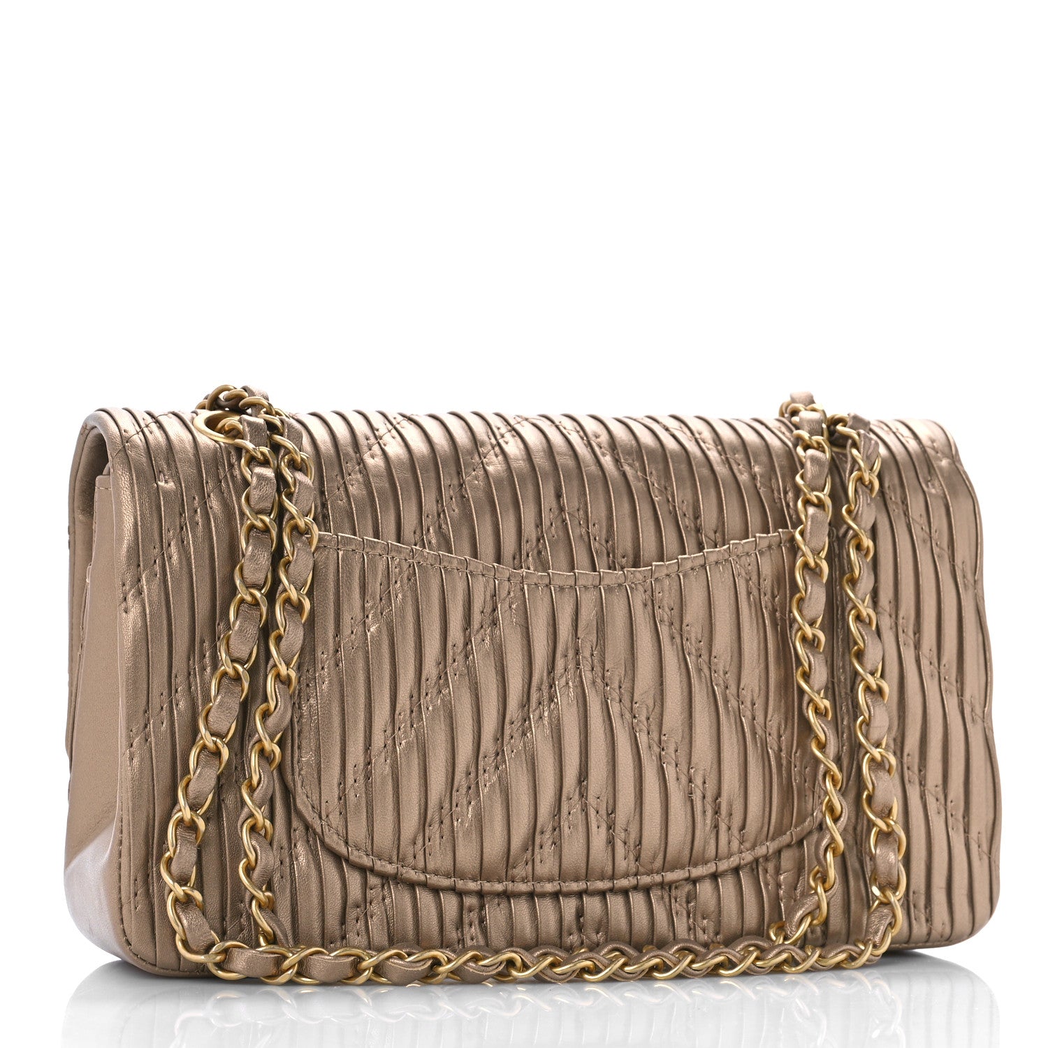 Chanel Metallic Lambskin Plisse Medium Double Flap Gold 3 of 9