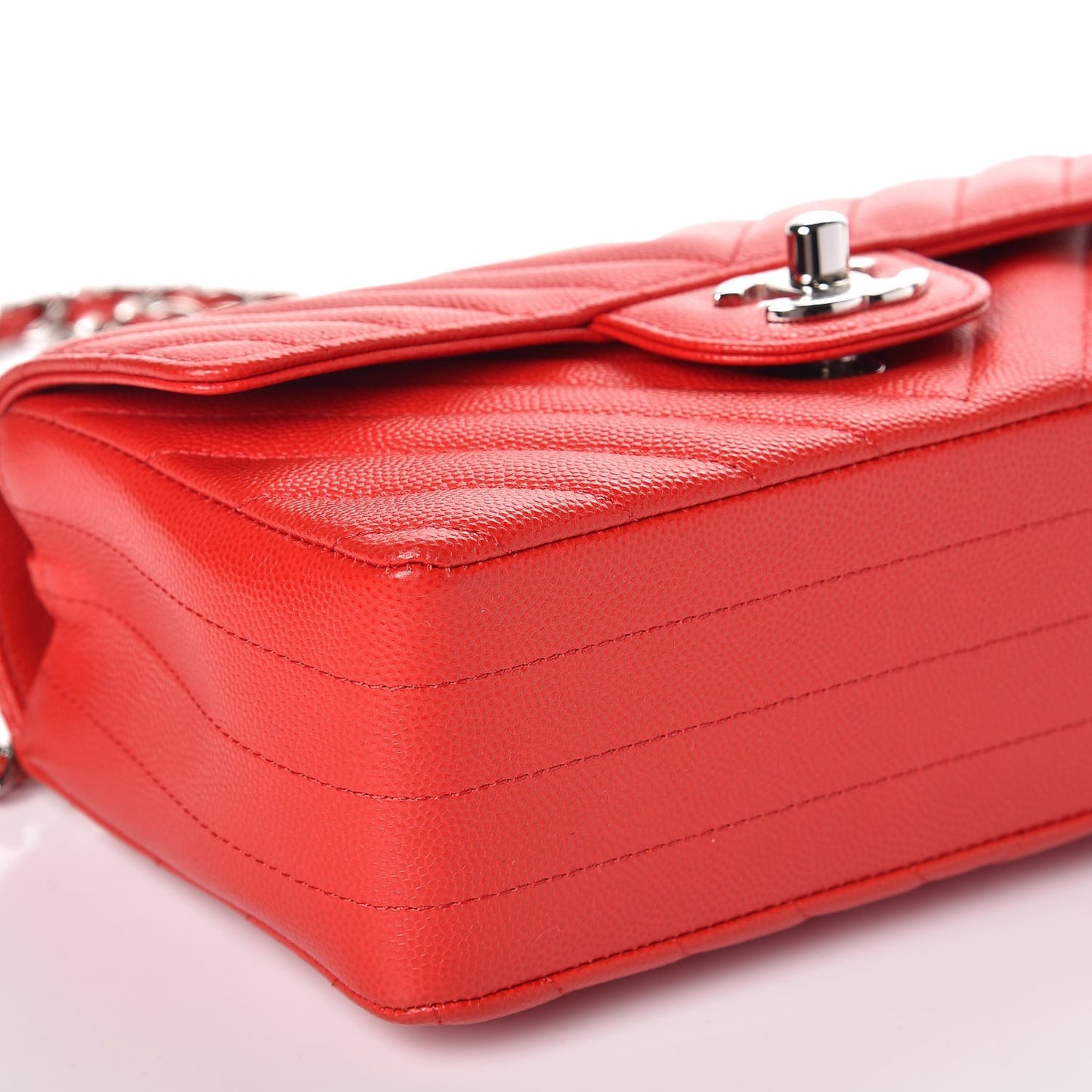 Caviar Chevron Quilted Mini Rectangular Flap Red