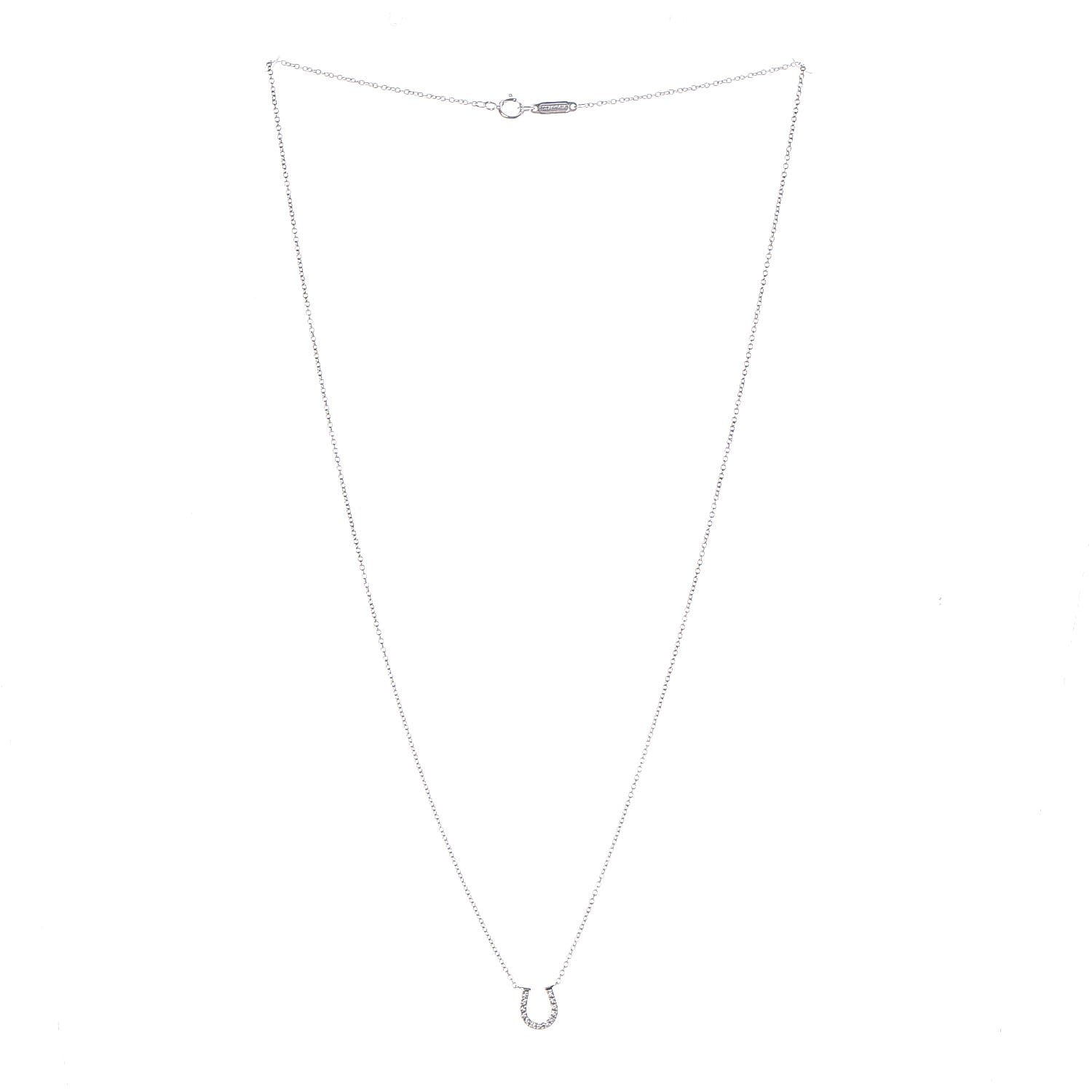 Tiffany 18K White Gold Diamond Mini Metro Horseshoe Pendant Necklace 3 of 5