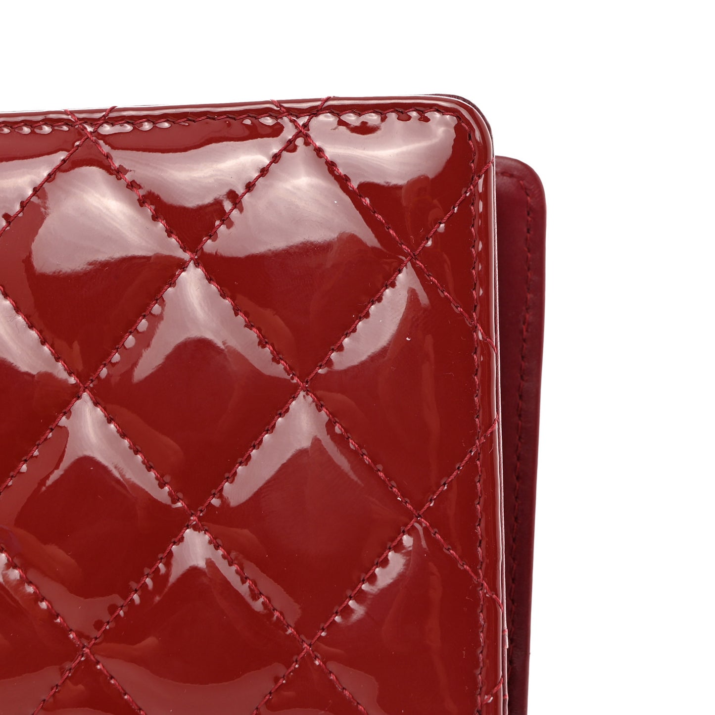 Patent Quilted Zip Around Wallet Dark Red