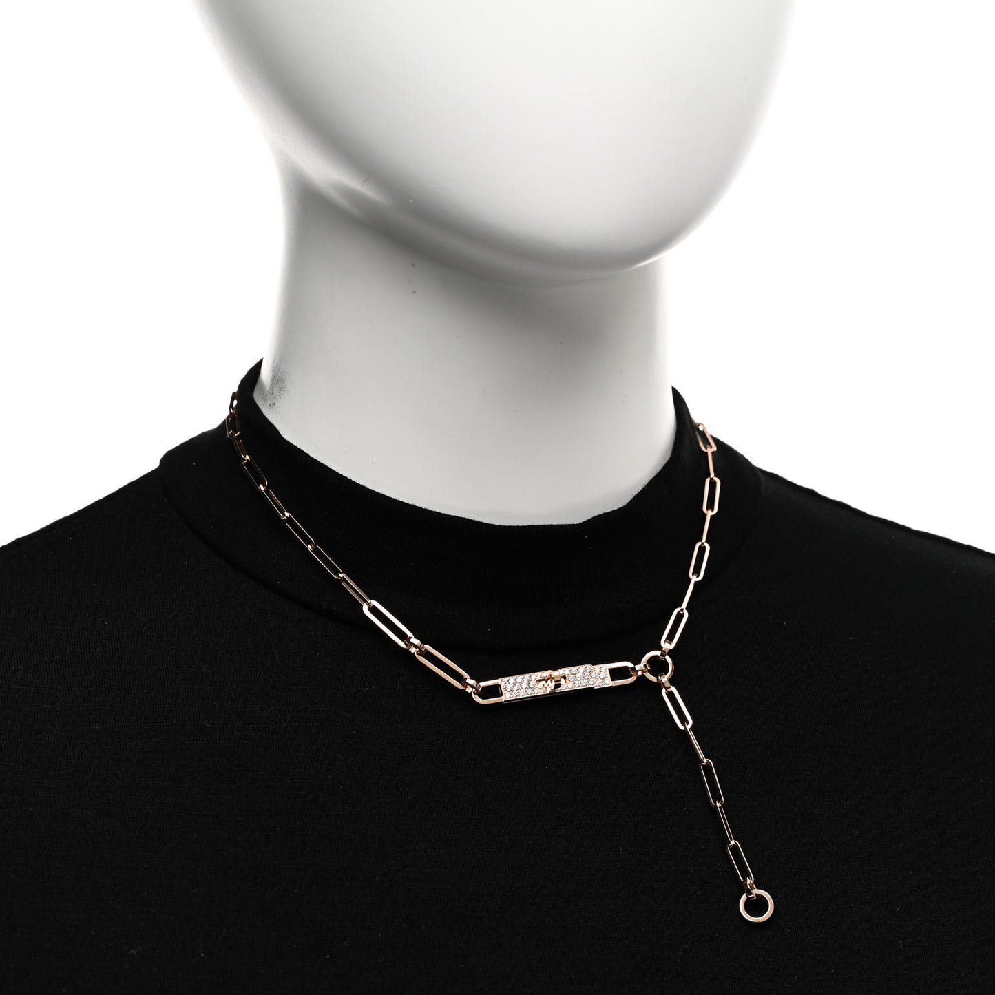 18K Rose Gold Diamond Pave PM Kelly Chaine Lariat Necklace SH