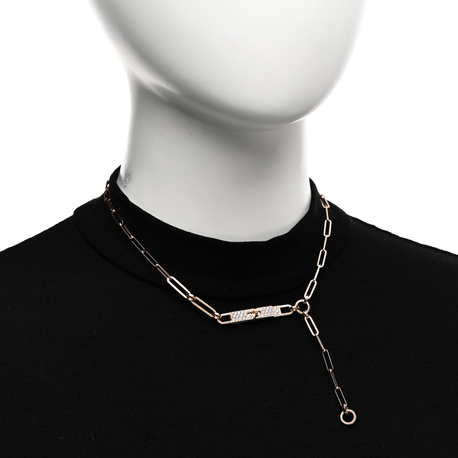 Hermes 18K Rose Gold Diamond Pave PM Kelly Chaine Lariat Necklace SH 2 of 5