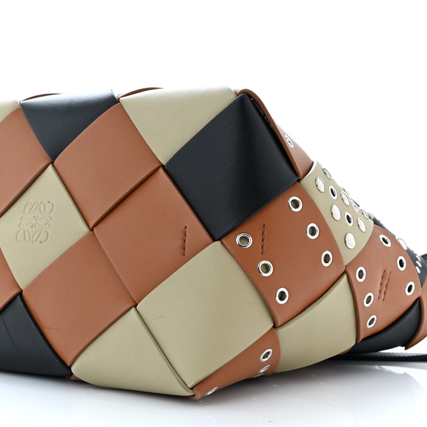 Calfskin Woven Studded Basket Surplus Bag Multicolor