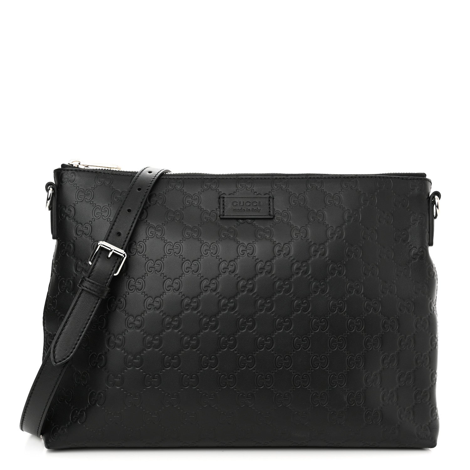Gucci Guccissima Medium Flat Messenger Bag Black 1 of 9
