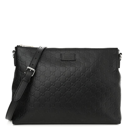 Gucci Guccissima Medium Flat Messenger Bag Black 1 of 9