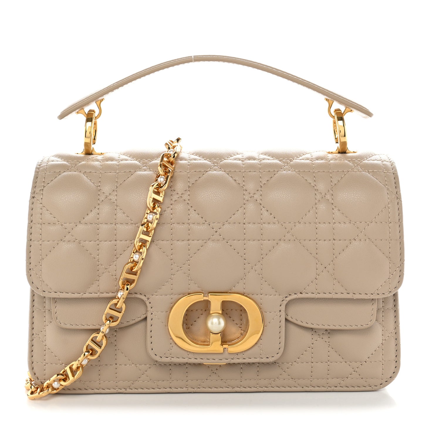 Calfskin Cannage Small Jolie Top Handle Bag Powder Beige