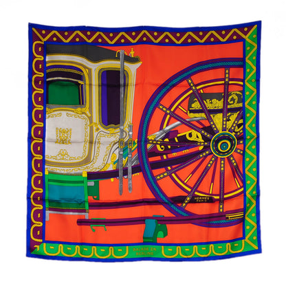 Hermes Silk Balade En Berline Scarf 90 Corail Vert Violet 2 of 5