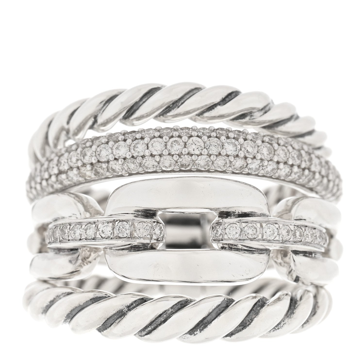David Yurman Sterling Silver Diamond Wellesley Four-Row Ring 53 6.5 1 of 4