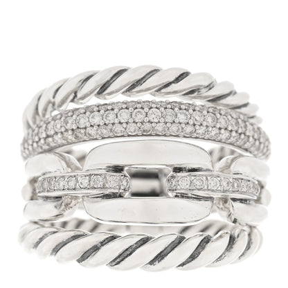 David Yurman Sterling Silver Diamond Wellesley Four-Row Ring 53 6.5 1 of 4