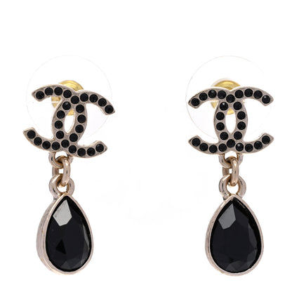 Chanel Crystal CC Teardrop Earrings Gold Black 1 of 5