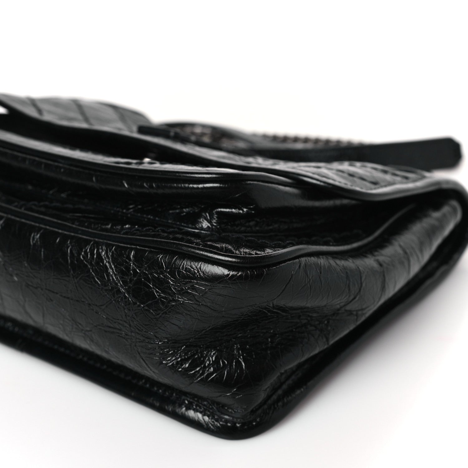 Saint Laurent Crinkled Calfskin Matelasse Monogram Baby Niki Chain Satchel Black 9 of 9