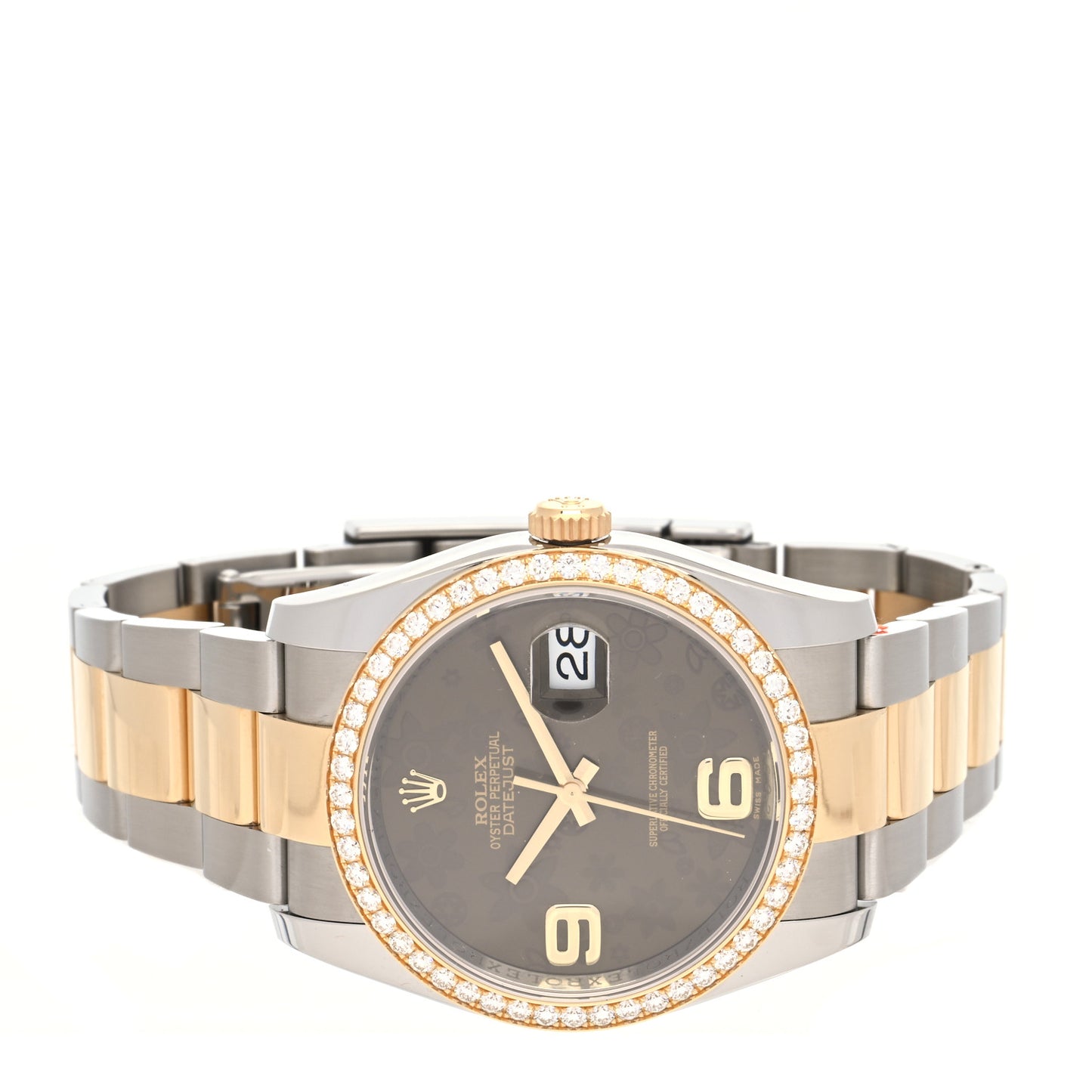 Stainless Steel 18K Yellow Gold Diamond 36mm Oyster Perpetual Datejust Watch Brown Flowers 116243