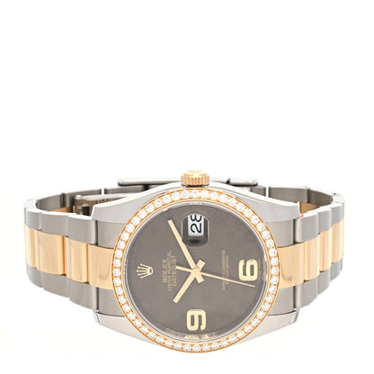 Rolex Stainless Steel 18K Yellow Gold Diamond 36mm Oyster Perpetual Datejust Watch Brown Flowers 116243 2 of 5