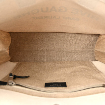Saint Laurent Linen Calfskin Small Rive Gauche Tote Greggio Natural 5 of 10