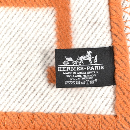 Hermes Wool Cashmere Signature Classic Avalon Blanket Ecru Potiron 3 of 3