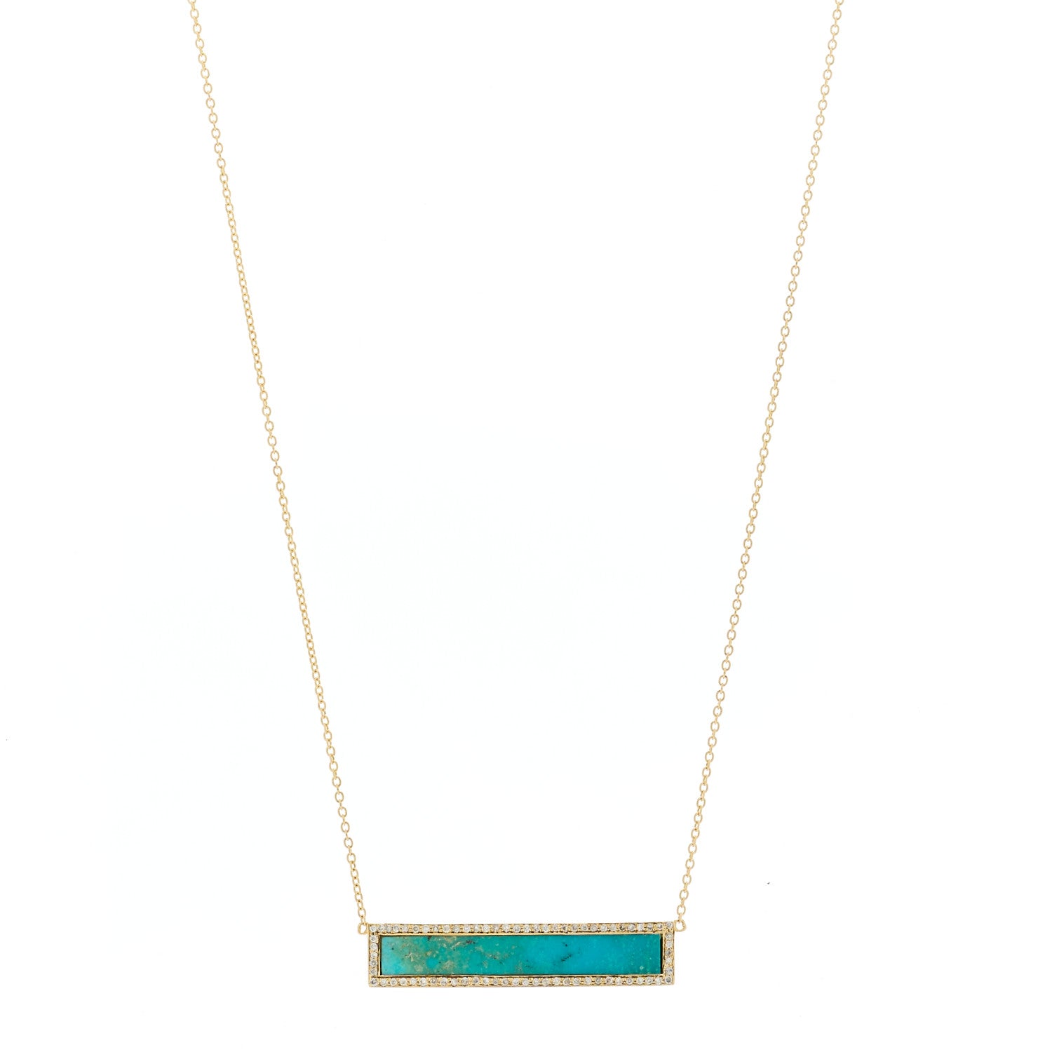 Jennifer Meyer 18K Yellow Gold Diamond Turquoise Bar Pendant Necklace 1 of 5