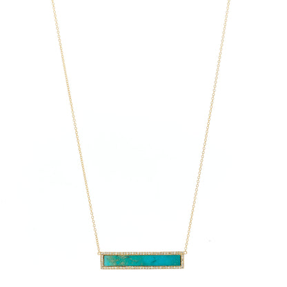 Jennifer Meyer 18K Yellow Gold Diamond Turquoise Bar Pendant Necklace 1 of 5