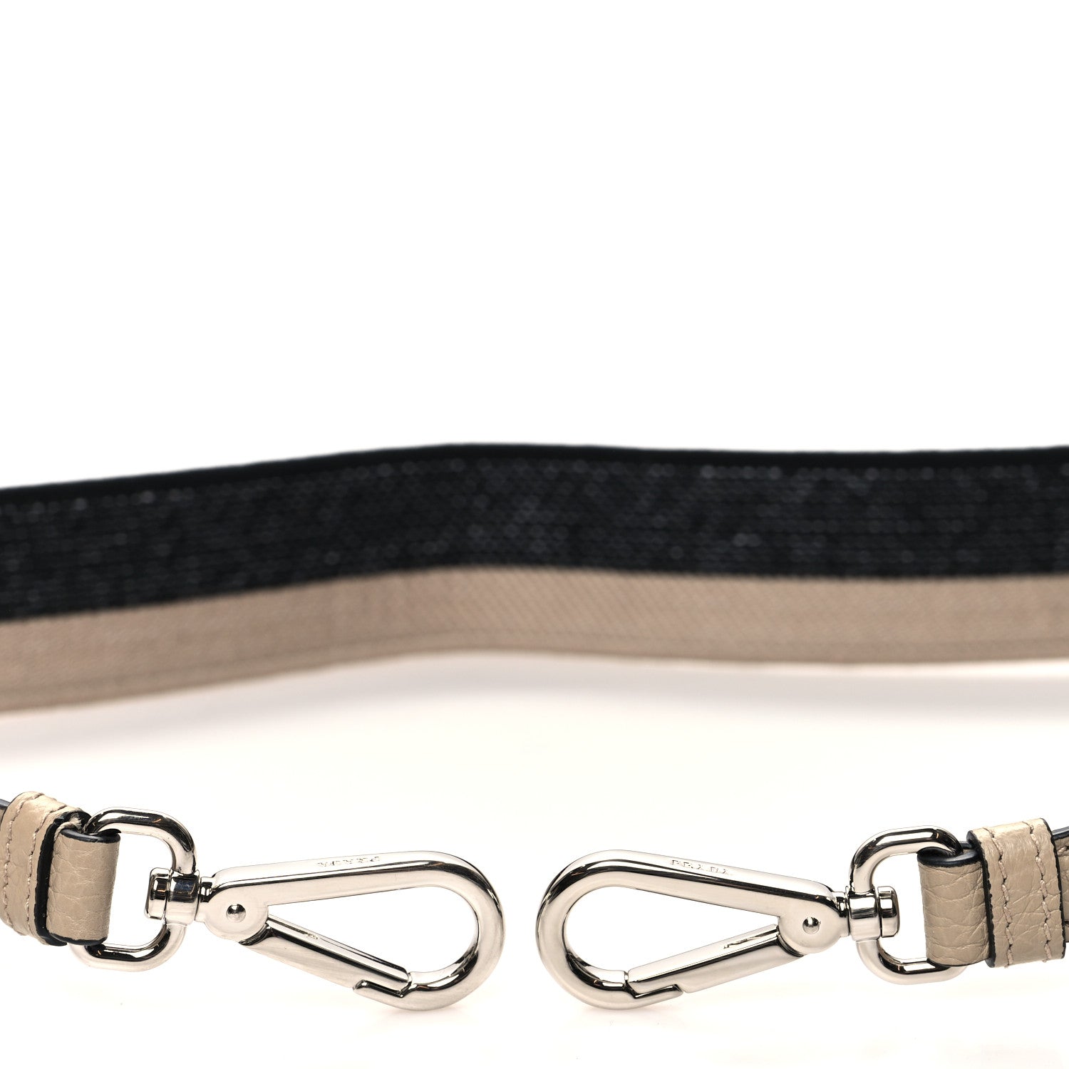 Prada Canvas Calfskin Logo Shoulder Strap Black Beige 3 of 4