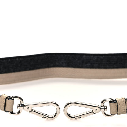 Prada Canvas Calfskin Logo Shoulder Strap Black Beige 3 of 4