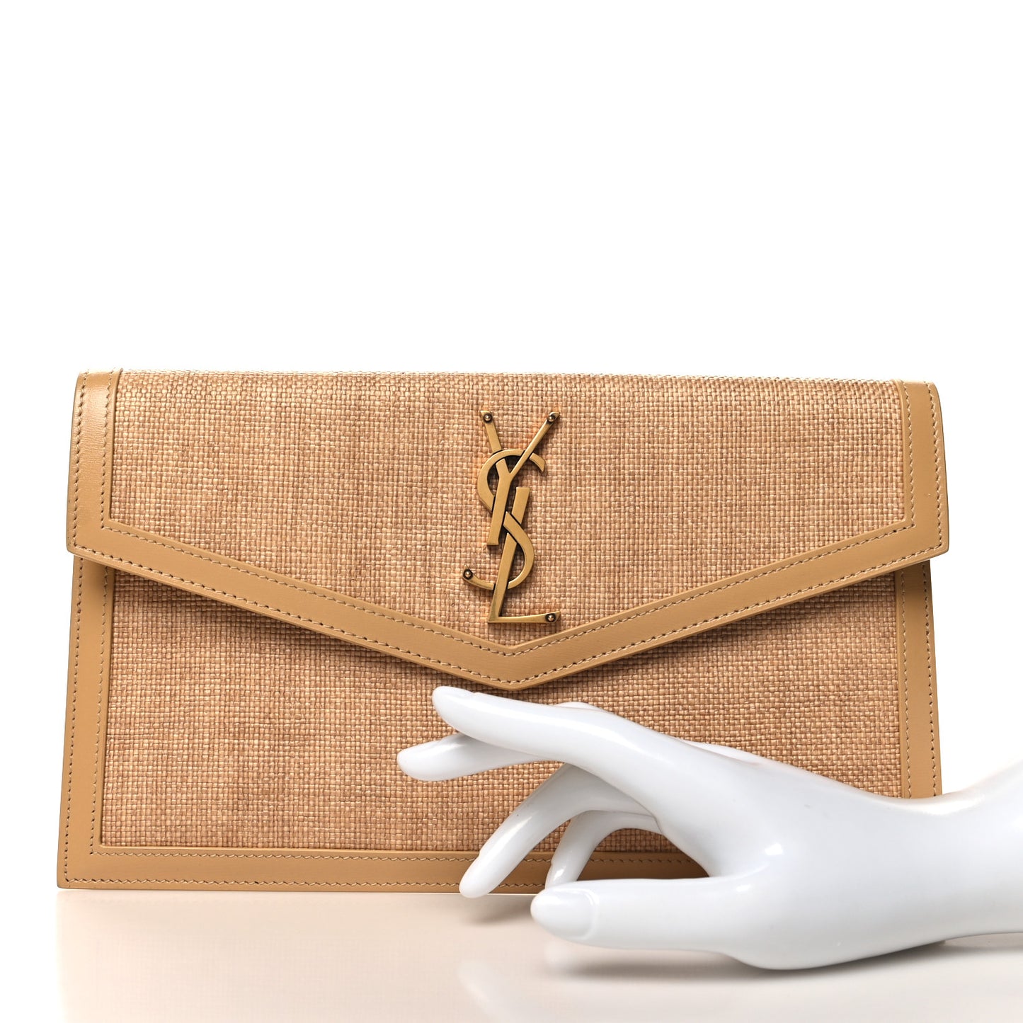 Micro Raffia Uptown Pouch Natural Hay Blush