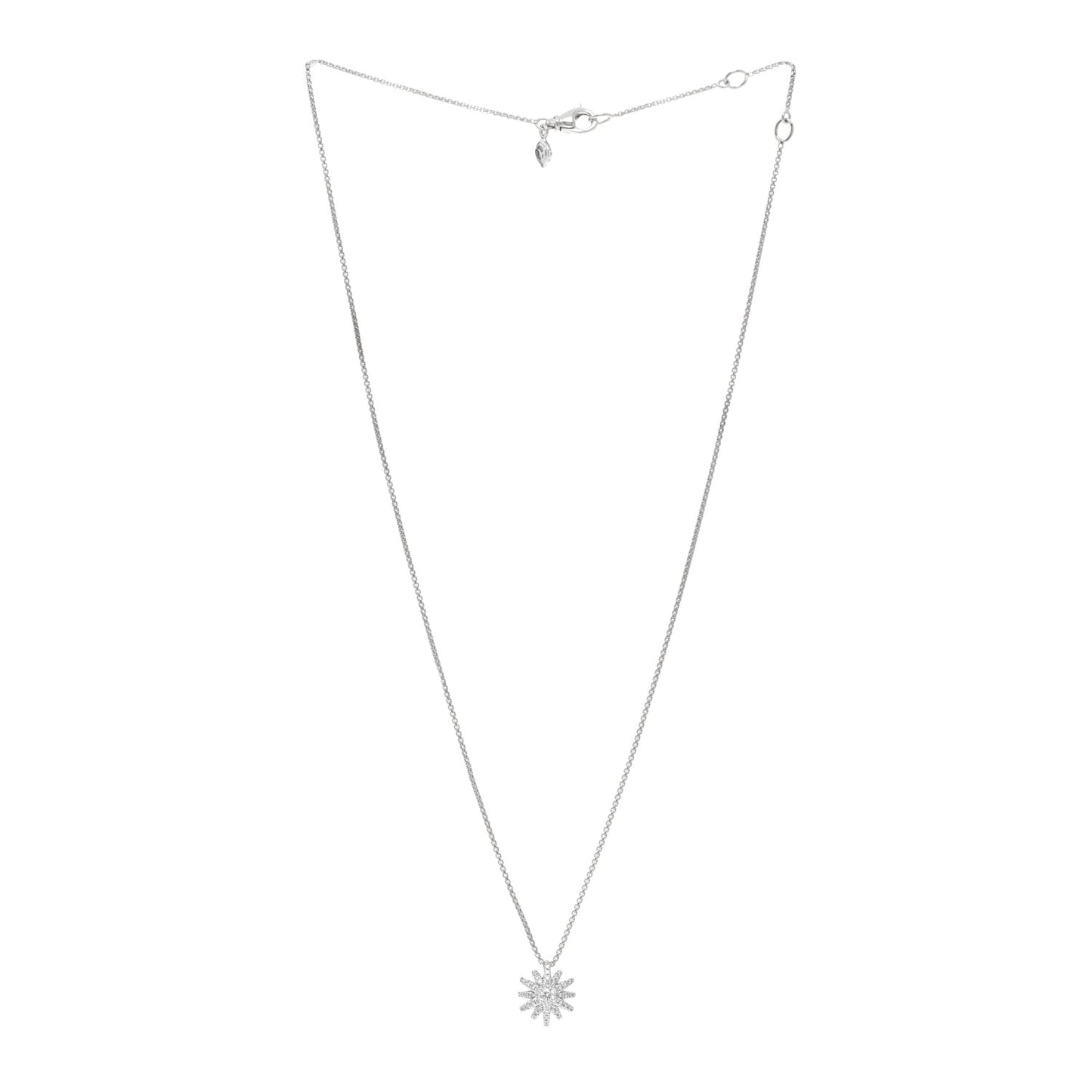 18K White Gold Diamond Starburst Pave Pendant Necklace