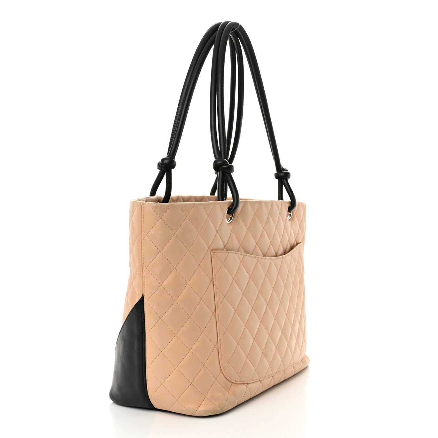Calfskin Quilted Large Cambon Tote Beige Black