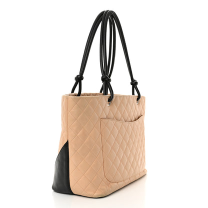 Chanel Calfskin Quilted Large Cambon Tote Beige Black 3 of 18
