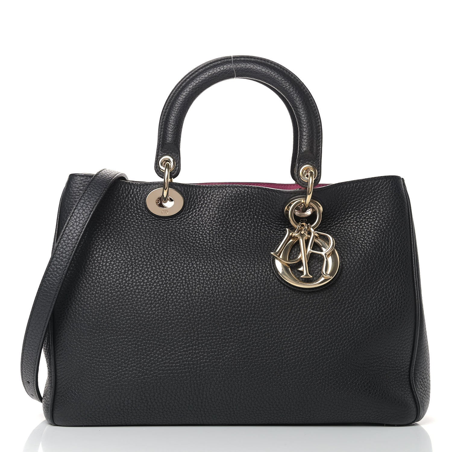 Christian Dior Bullcalf Medium Diorissimo Tote Black Rose Indien 3 of 15