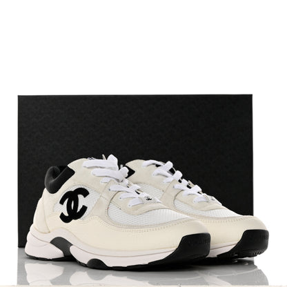Chanel Mesh Suede Calfskin Grained Calfskin Womens CC Sneakers 40.5 White Black 9 of 9