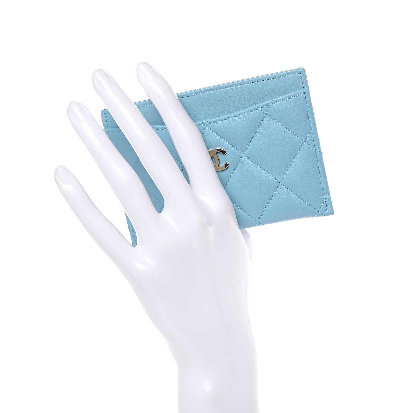 Lambskin Quilted Card Holder Light Blue
