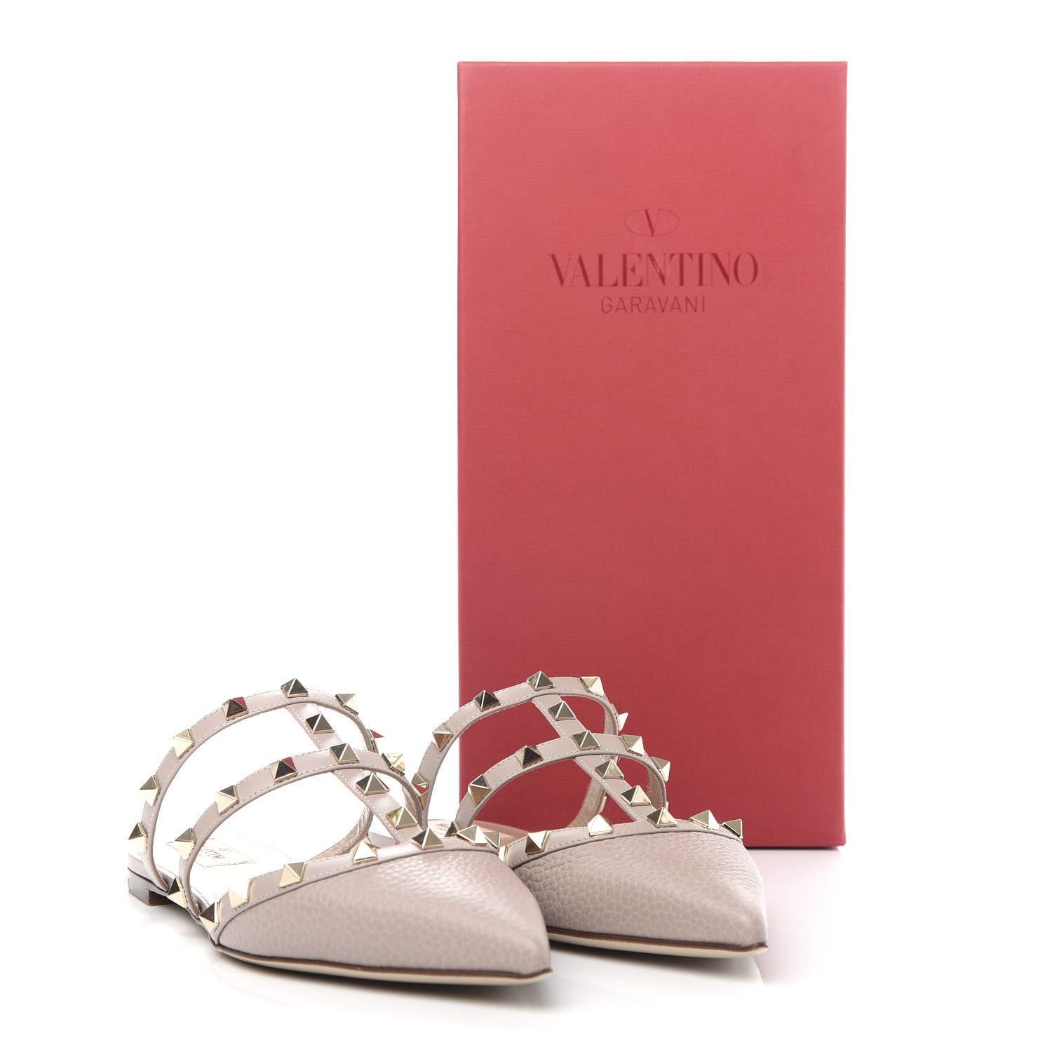 Valentino Garavani Pebbled Calfskin Rockstud Flat Cage Mules 38.5 Poudre 11 of 11