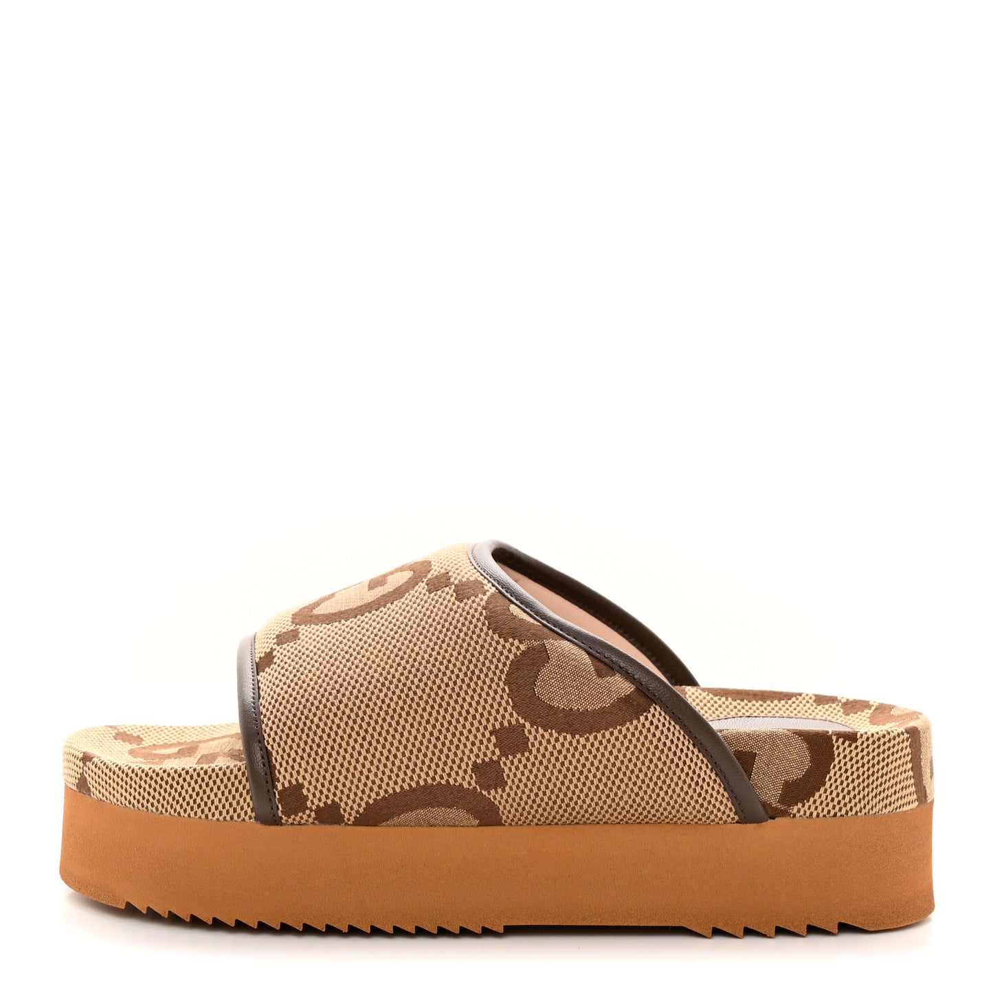 Monogram Jumbo GG Nappa Samoa Platform 40mm Slide Sandals 38 Camel Ebony New Acero