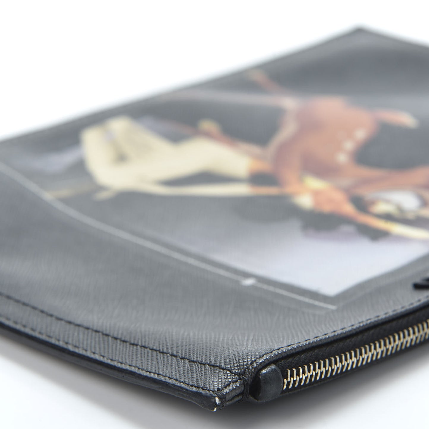 Textured Coated Canvas Bambi Print Medium Cosmetic Pouch Black