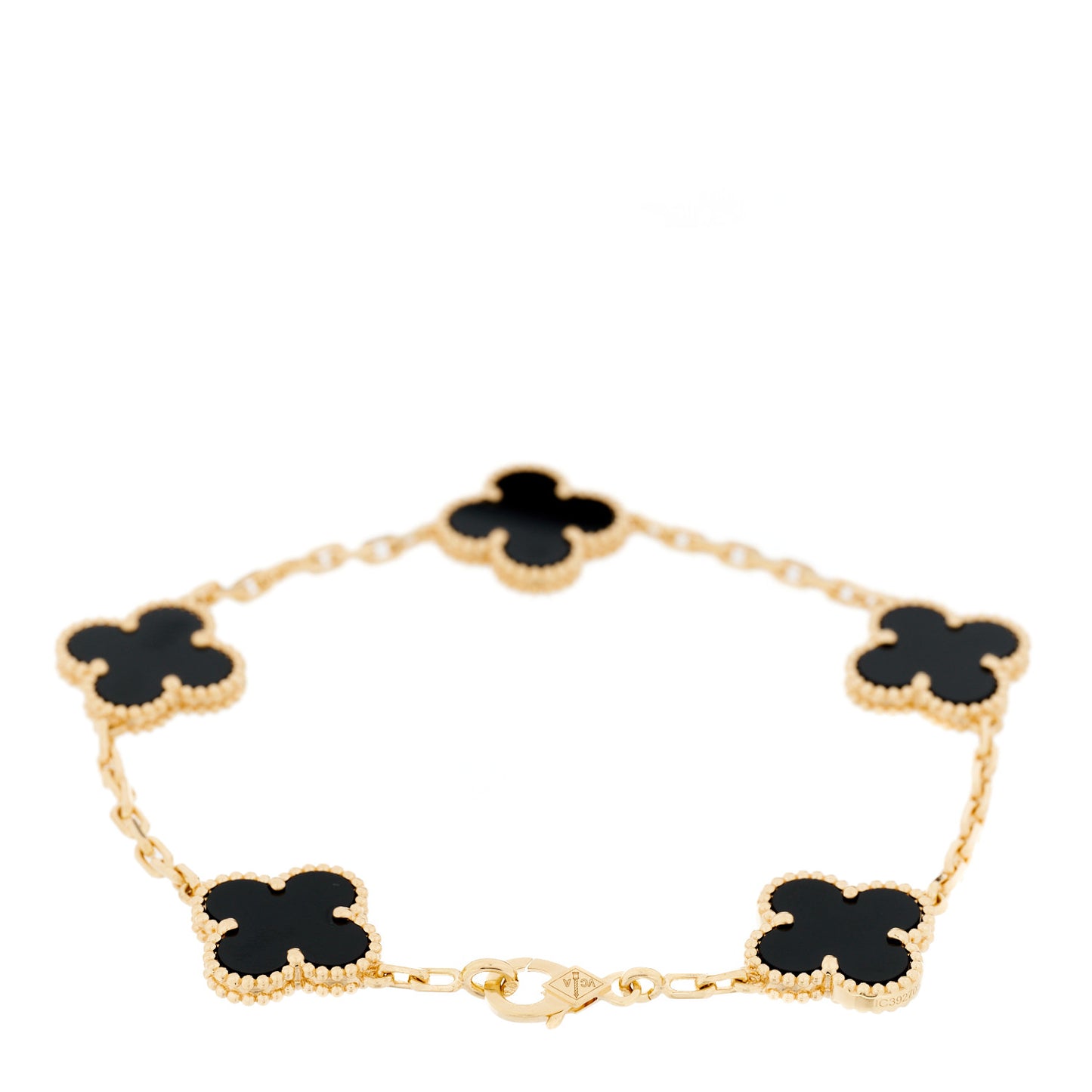 18K Yellow Gold Black Onyx 5 Motifs Vintage Alhambra Bracelet