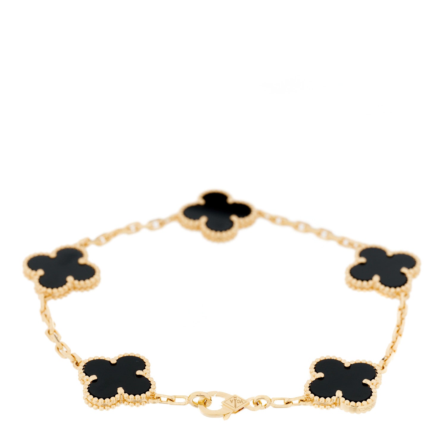 Van Cleef & Arpels 18K Yellow Gold Black Onyx 5 Motifs Vintage Alhambra Bracelet 2 of 6