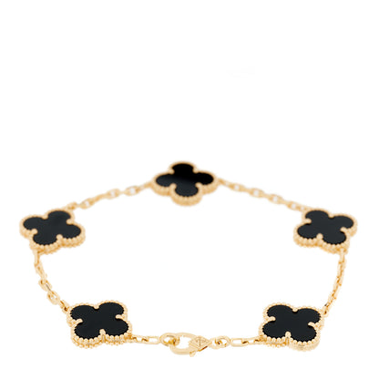 Van Cleef & Arpels 18K Yellow Gold Black Onyx 5 Motifs Vintage Alhambra Bracelet 2 of 6