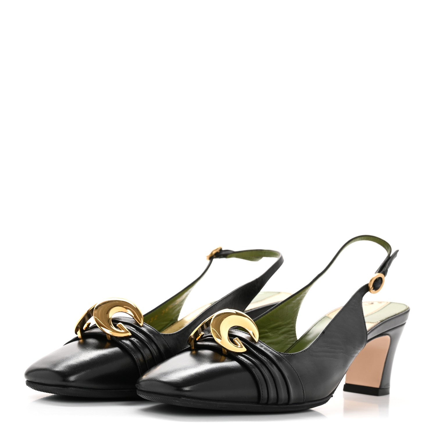 Gucci Malaga Kid Half Moon GG Square Toe Slingback Pumps 39.5 Black 4 of 12