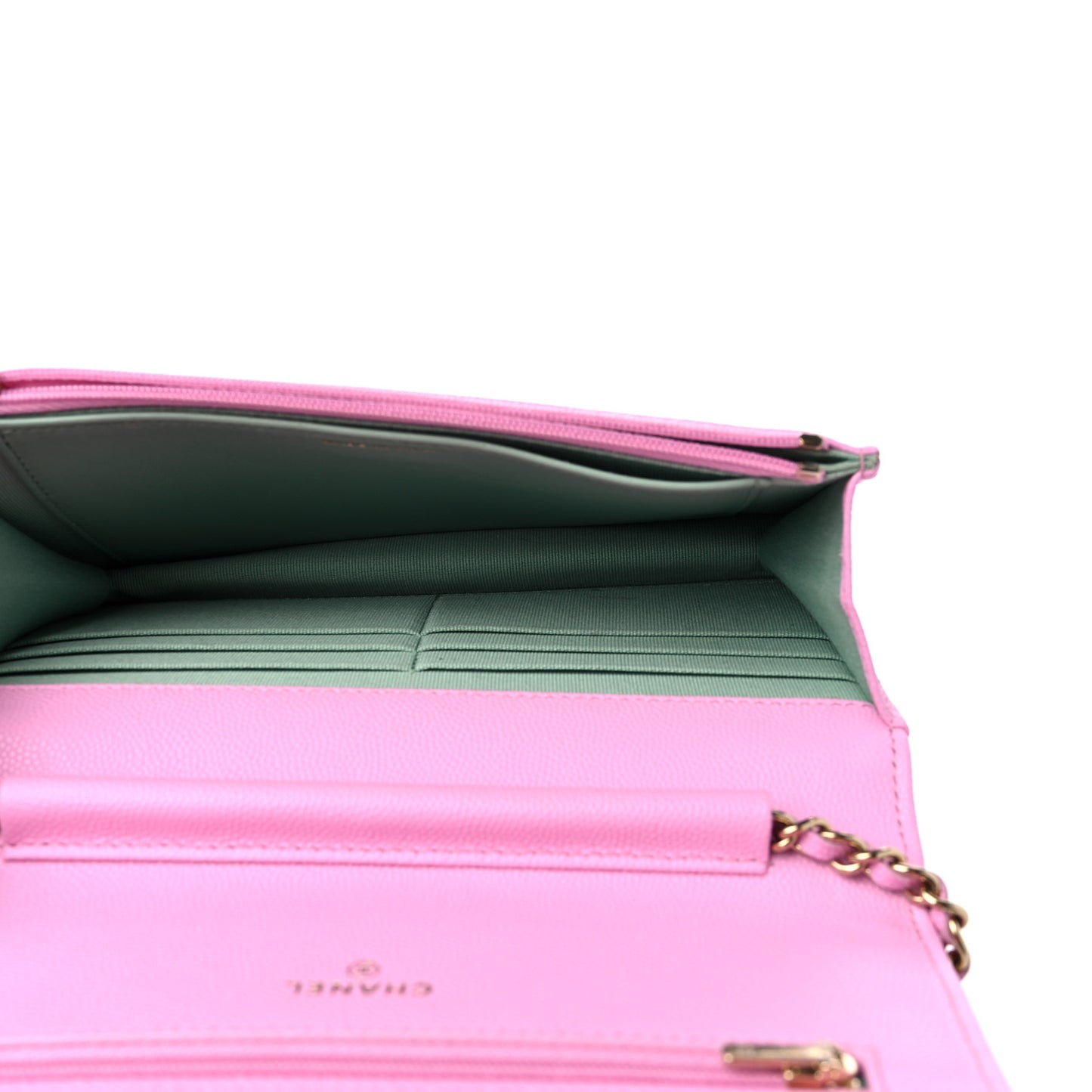 Caviar Quilted Perforated Metal CC Wallet On Chain WOC Lilac Light Green