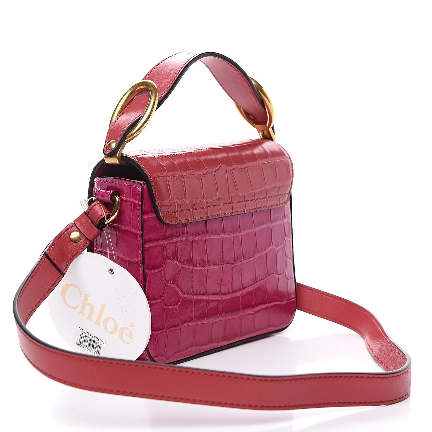 Calfskin Crocodile Embossed Mini C Bag Graphic Pink
