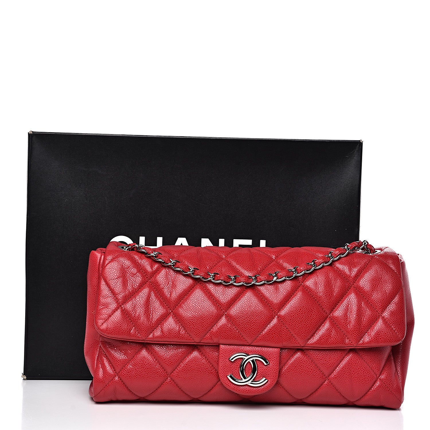 Chanel Glazed Caviar Medium Nature Flap Bag Red 10 of 13