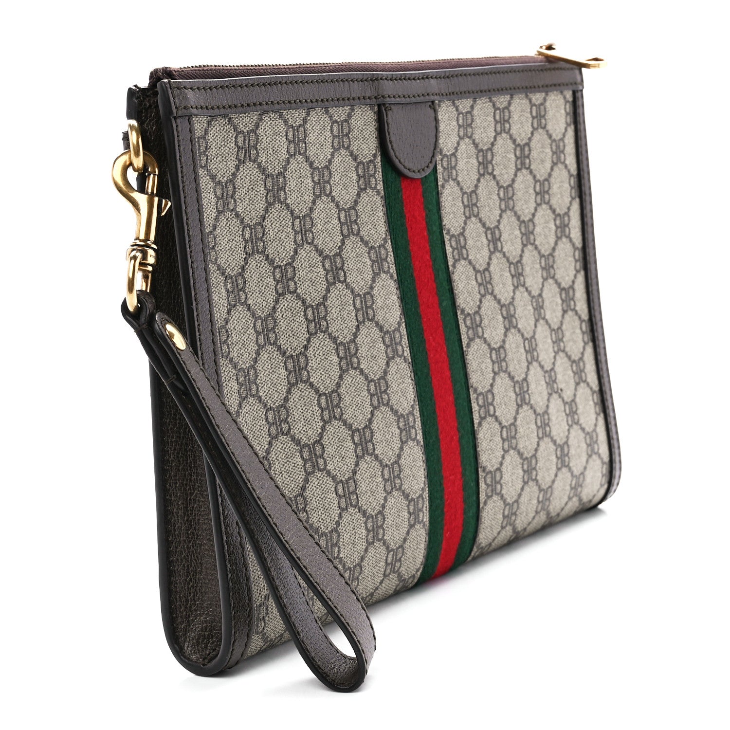 Gucci X BALENCIAGA BB Supreme Monogram Web Ophidia Wristlet Beige New Acero 3 of 11