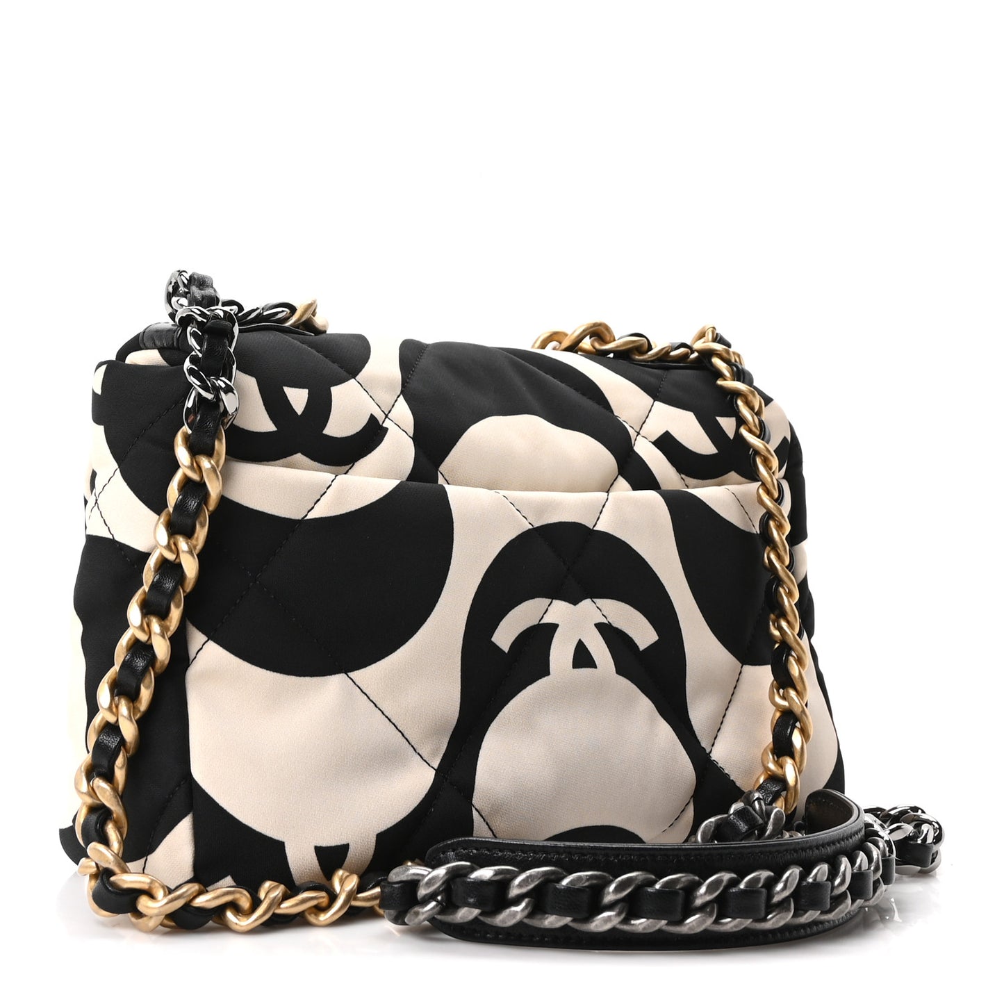 Fabric Printed Medium Chanel 19 Flap Black Ecru